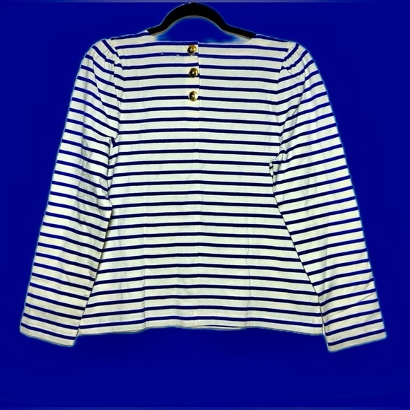 NWT J. Crew Factory Puff-Sleeve Button-Back Top with Navy & White Stripes, M - Picture 7 of 15